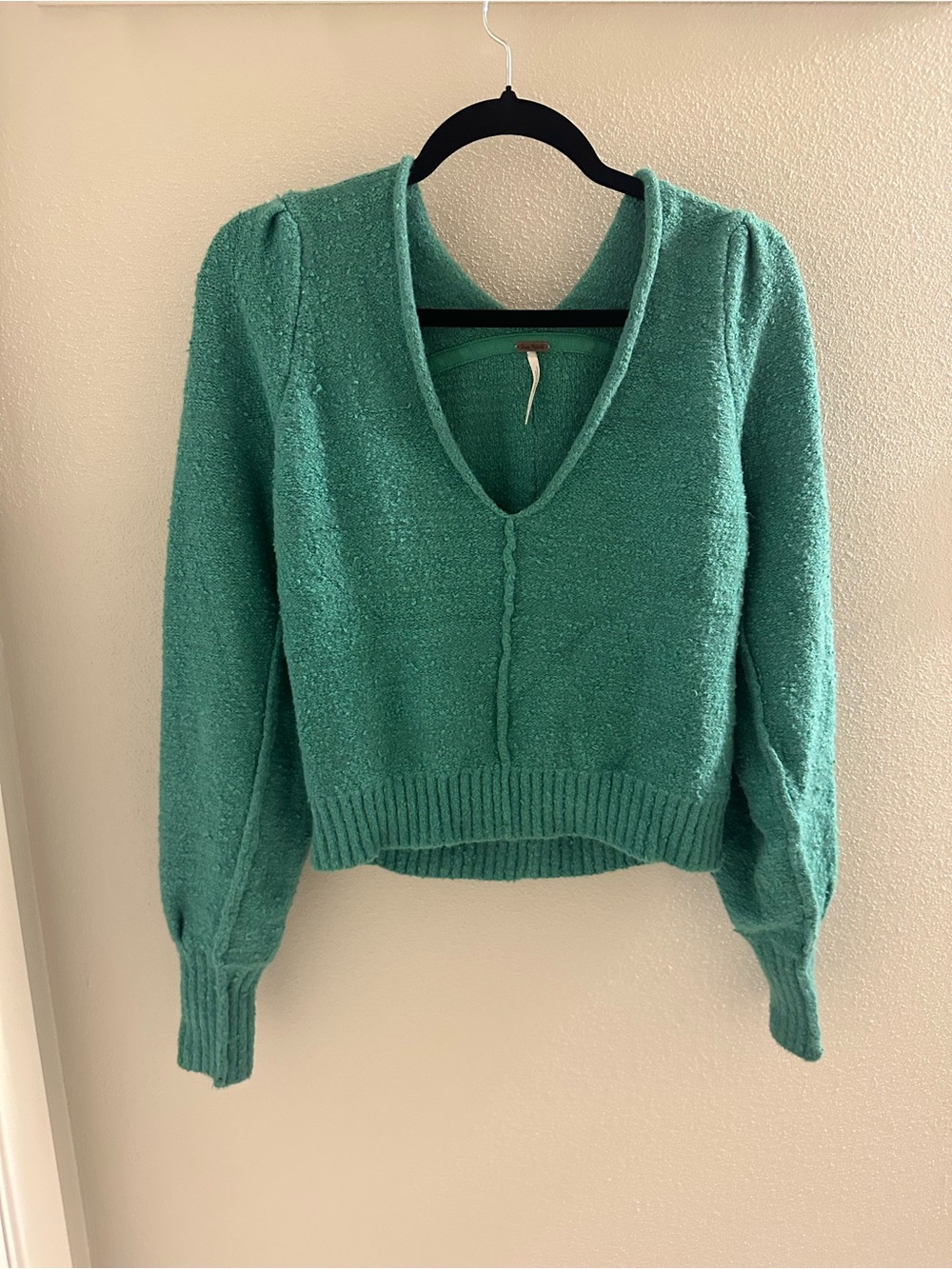 Free People Teal V-Neck Pullover Sweater